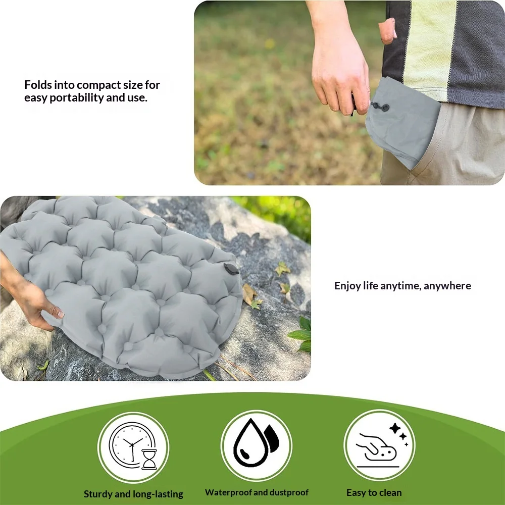 Outdoor Moisture-Proof Anti-Slip Inflatable Mat Camping Single Portable Personal Air Cushion Thickened Foldable Office Composite