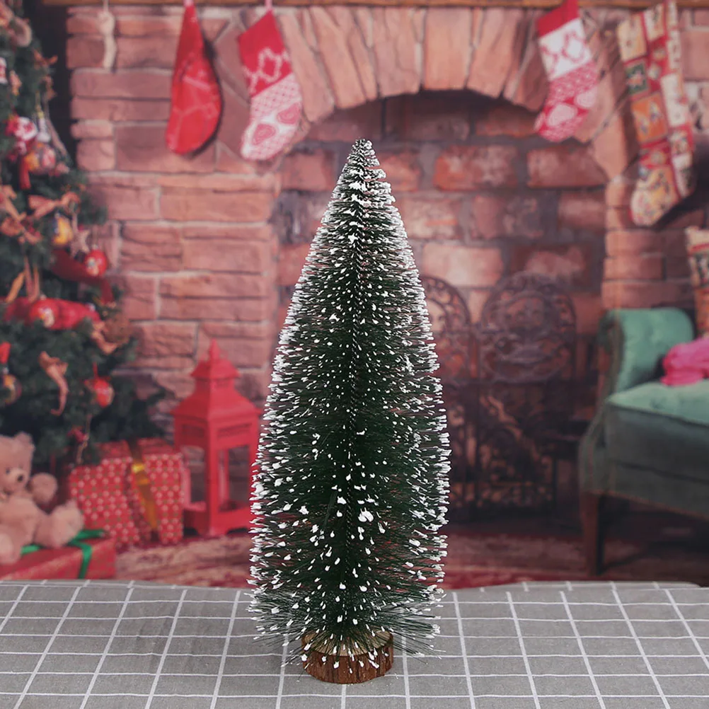

Mini Christmas Tree Decorations Holiday Plants Real Shape Snow Coating Wooden Base Sturdy Xmas Scene Prop Artificial