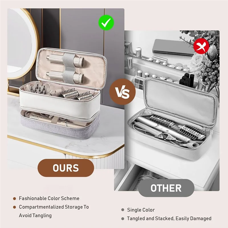 ABVO-Hair Dryer Travel Carrying Case Double Layer Storage Bag Organizer For Dyson Airwrap/Shark Flex Style Attachment view 4