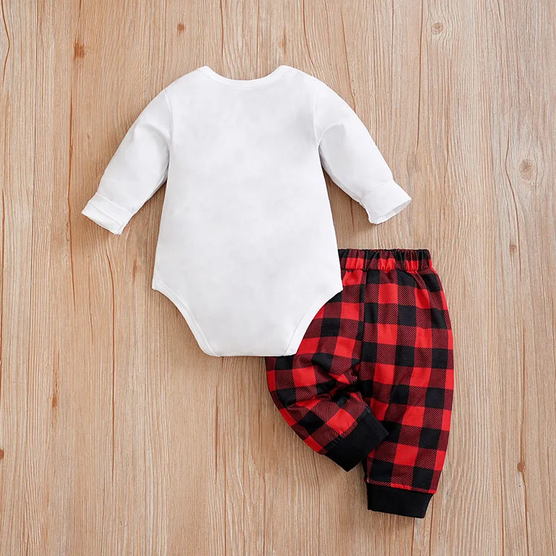 Christmas Newborn Baby sets 2pcs Autumn and winter bow tie plaid long-sleeved clothing comfort long sleeve Unisex Baby Bodysuits