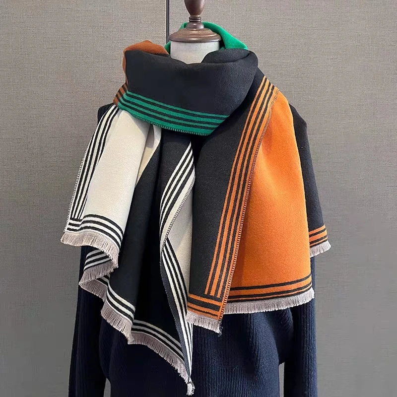 

Luxury Winter Scarf Women Imitation Cashmere Warm Scarf Large Shawl Female Shawls Wraps Thick Splicing Colors Scarives Stole