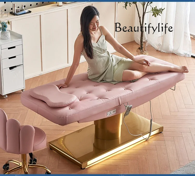 Electric Beauty Bed Lifting Beauty Salon Golden Base Massage Couch Eyelash Tattoo Bed Face Washing Bed