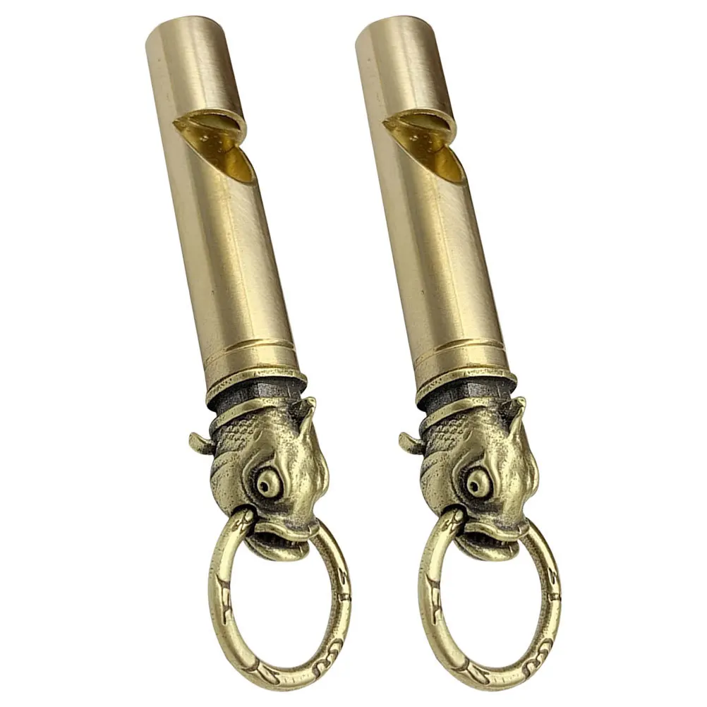 2 pezzi portachiavi con fischietto in ottone durevole emergenza escursionismo campeggio allenamento accessorio elegante fischietto in ottone fischietti di emergenza