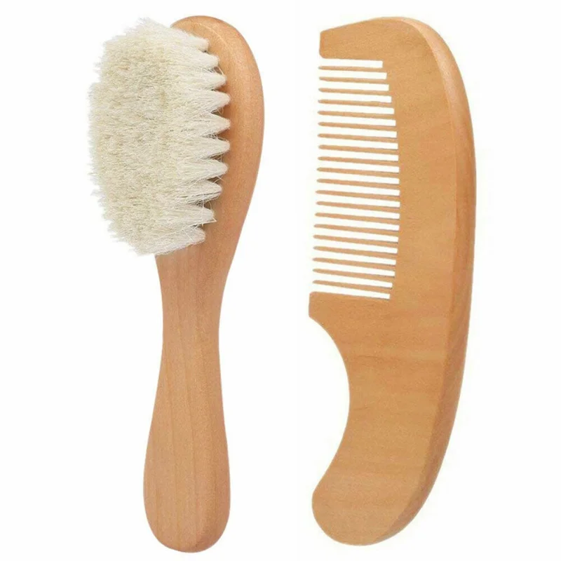 Newborn Baby Natural Wool Baby Wooden Brush Comb Newborn Hair Brush Infant Head Massager Portable Baby Comb Hair Bath Brush Comb