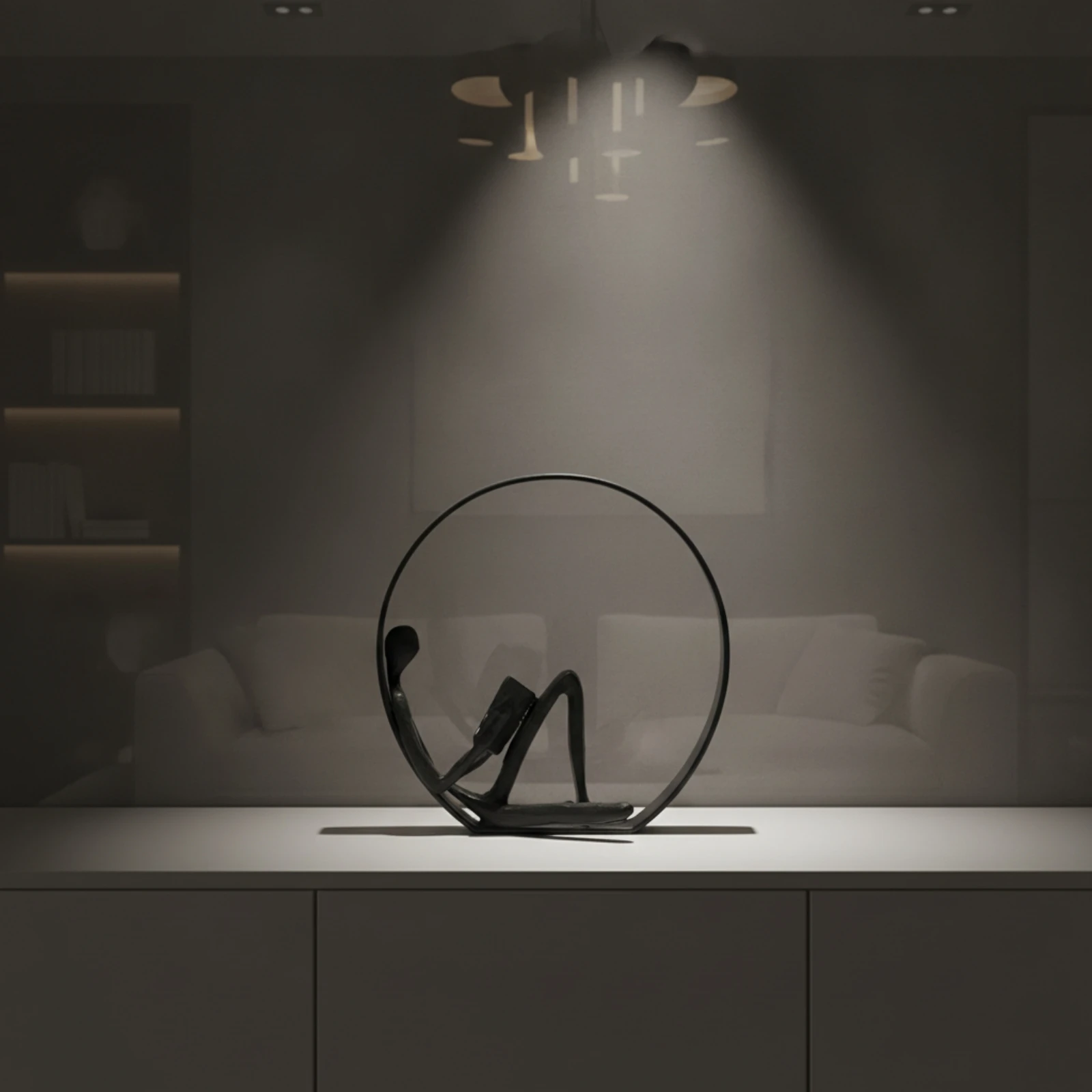 Human Figure Sculpture Minimalist Sculpture with Circular Hoop Decorative Object Geometric Thinker Statue Minimal