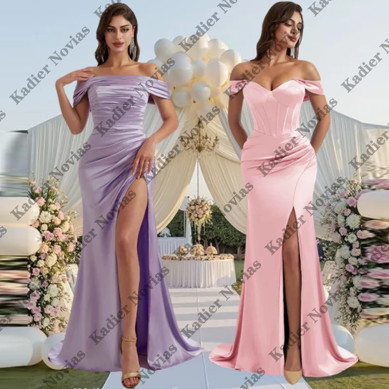 

Lavender Pink Customized Mermaid Bridesmaid Dresses with Side Slit Wedding Guest Dress robes invitee mariage