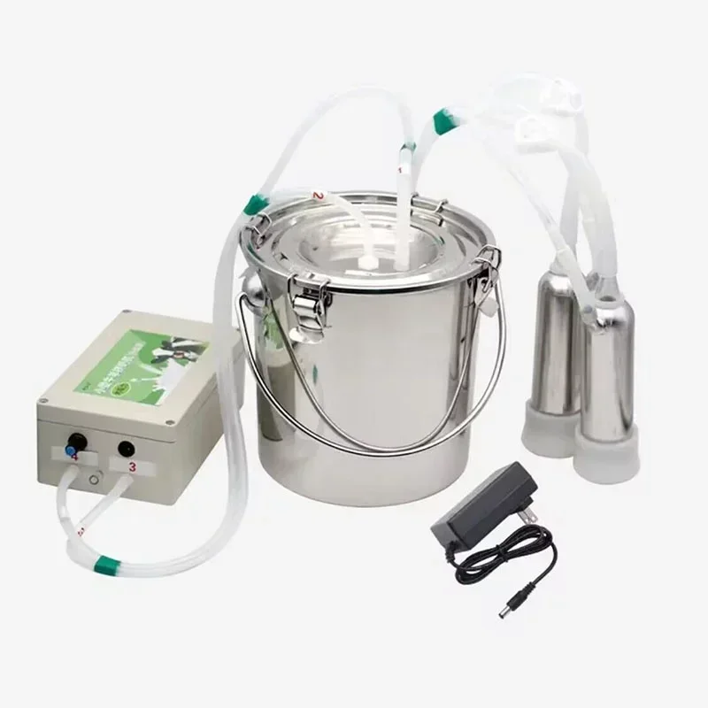 Milking Machine 5L Automatic Pulse  Farm Cow Goat Sheep Vacuum Pump Bucket  Breeding Equipment intensity adjustment.