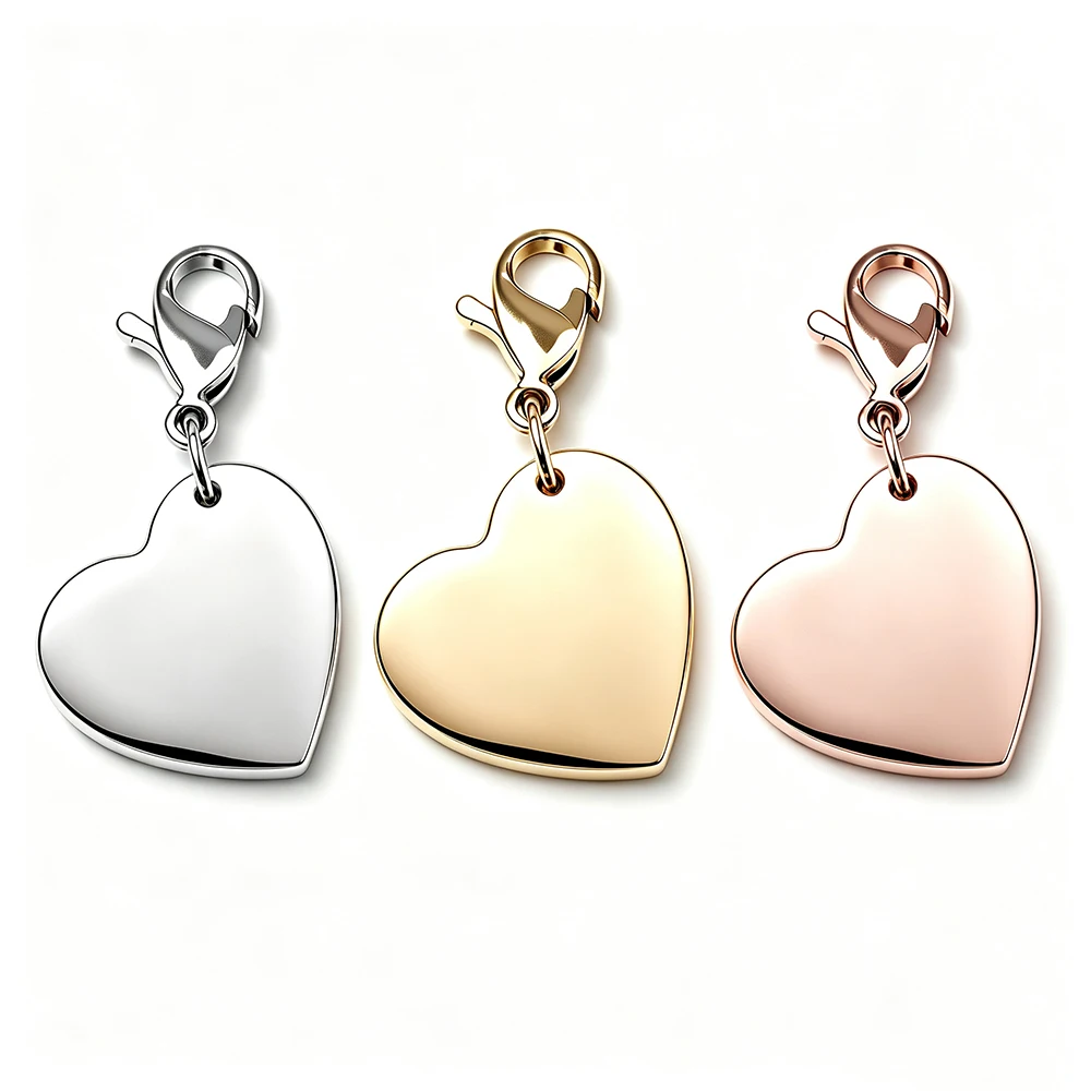 Fnixtar 10pcs Stainless Steel 25mm Heart Keychain Metal Key Ring Key Chain Bag Key Holder Gift with Lobster Clasp Jewelry