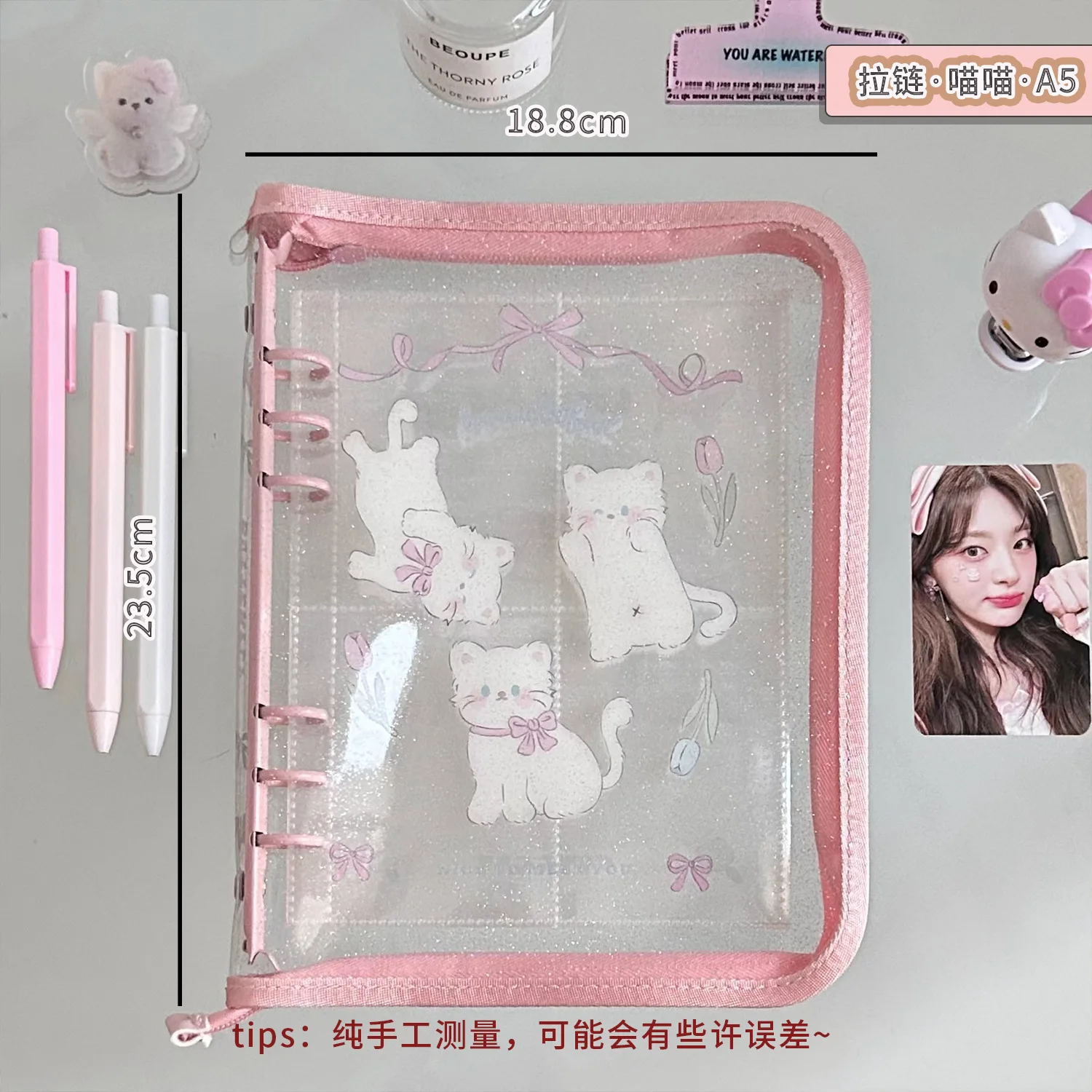 MINKYS A5 Reißverschlussbinder Kawaii Katze Kpop Fotokarte Sammelbuch Fotokarten Displaybuch Schulbriefpapier – Detail 1