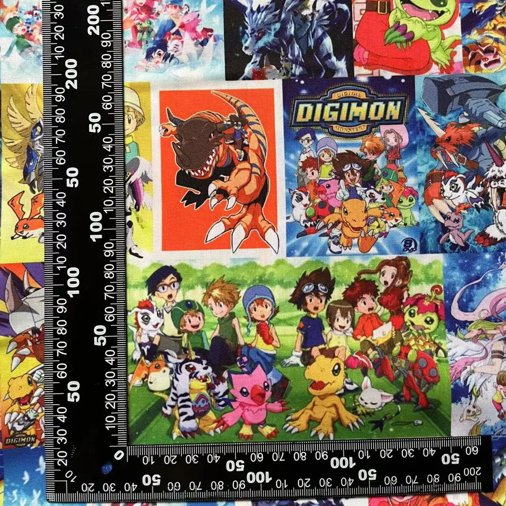 Digimon Cartoon tessuto 140cm cucito a mano Patchwork Quilting Baby Dress Home Sheet tessuto stampato tessuto cucito tessuto per bambini