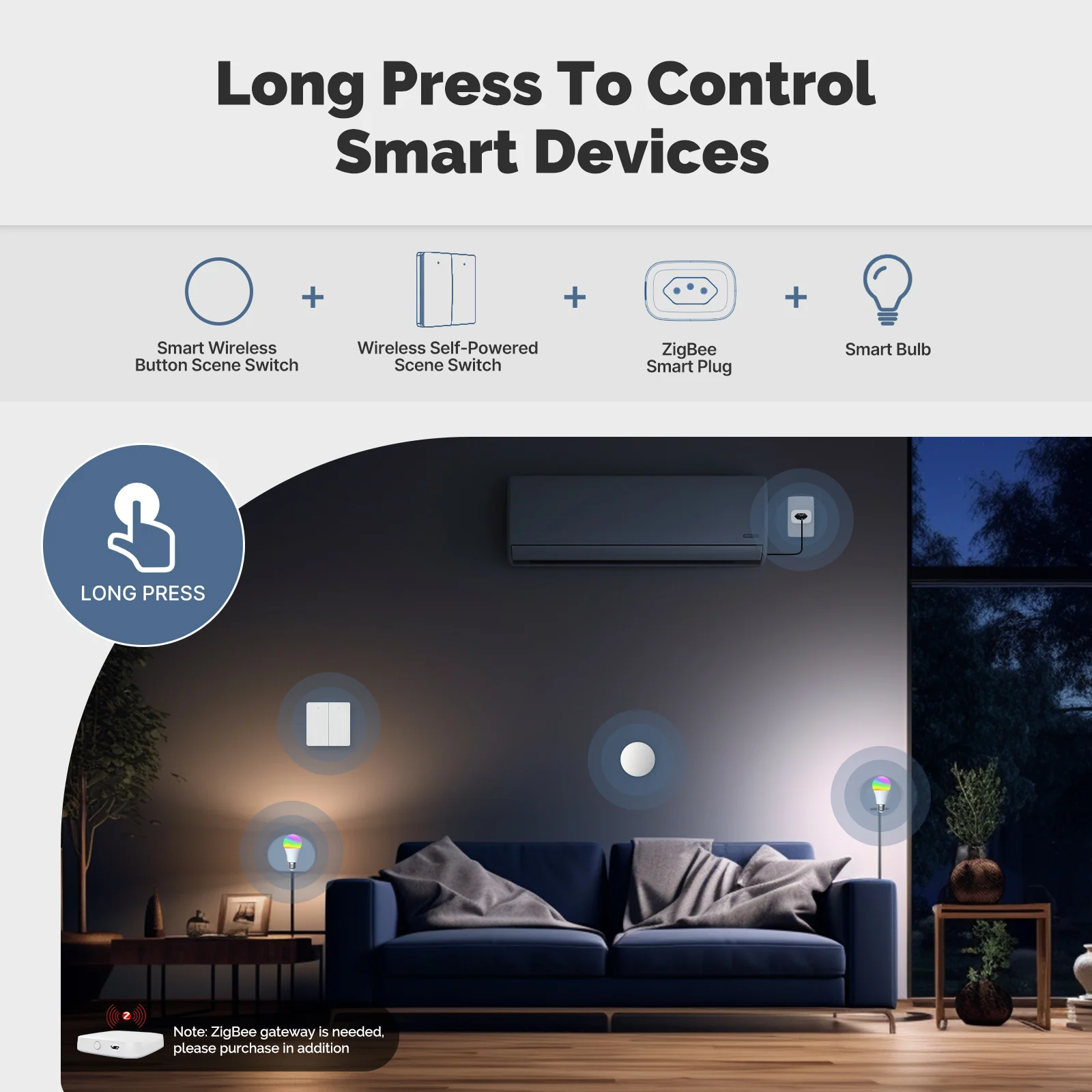 MOES Tuya ZigBee Smart Key Switch Mobile Setting Wireless Remote Key Controller Multi-scene Linkage Smart Switch Battery Powered