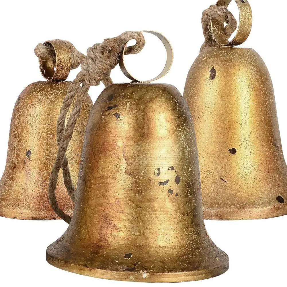 Bronze Hanging Bells Vintage Handmade Christmas Bells Set Metal Harmony Sound Bells for Indoor Outdoor Decoration Rustic Lucky