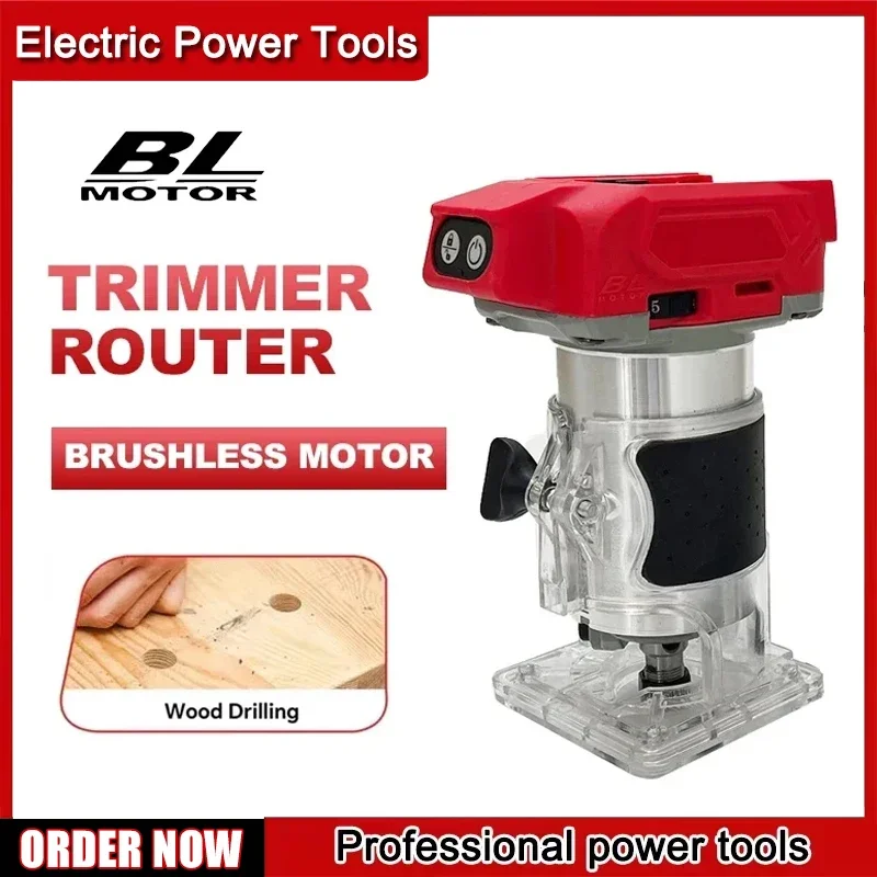 

Brushless Electric Trimmer 800W 30000RPM Cordless Compact Router 5-Speeds Woodworking Machine Trimming 18V Battery For Milwaukee