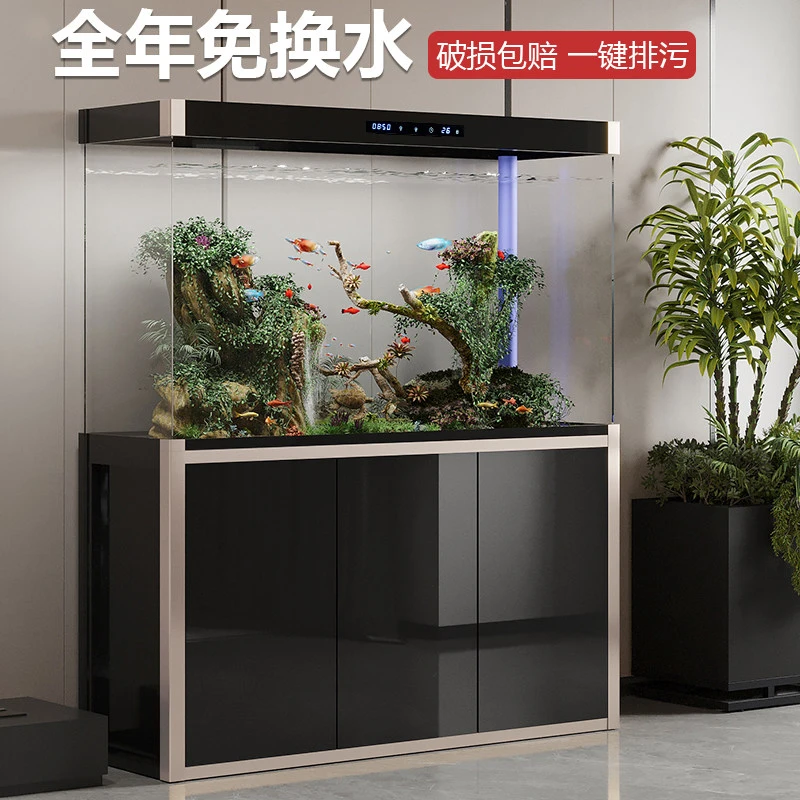 Fish tank bottom filter, large glass screen partition, aquarium, no water exchange, ecological living room, floor to floor s