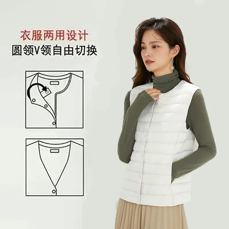 경량 화이트 덕 다운 조끼 여성 짧은 라운드 넥 민소매 이너웨어 퍼퍼 자켓 여성 Зимнее Пальто Женское VT-322