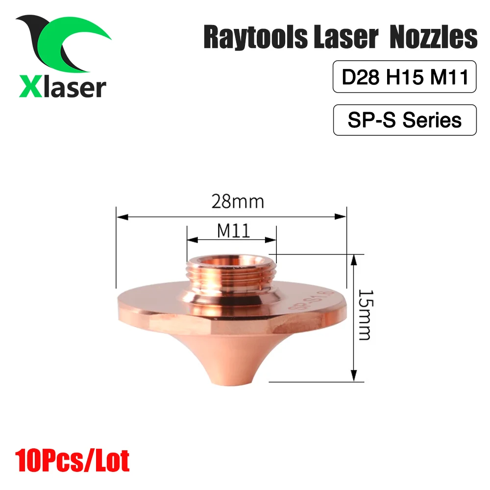 Bocal Laser de Camada Única para Raytools Precitec HANS Series, SP-S1.2, SP-S1.5, SP-S1.6, D28mm, M11, H15, SP-S Series, cobre, 10pcs por lote