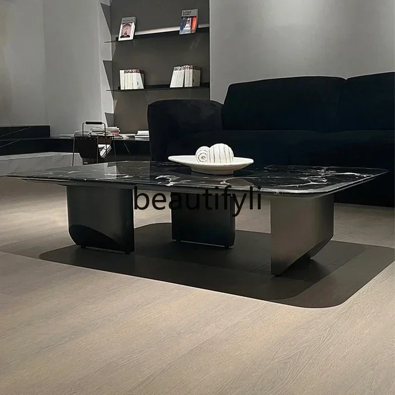 

A16 Modern minimalist round light luxury suspended rock slab small apartment rectangular coffee table