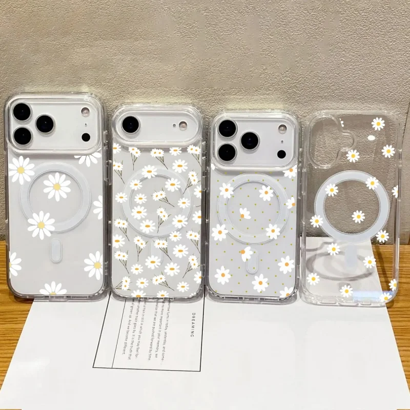 Flower Magnetic Wireless Charge Clear Phone Case For Samsung Galaxy S22 S23 S24 S25 S26 FE Plus Ultra Edge Z Flip 4 5 6 7 Cover