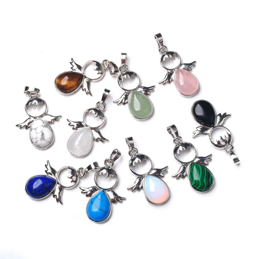 

Wholesale 10pcs Healing Natural Agates Turquoises Stone Angel Girl Shape Pendants Charm Necklace DIY Jewelri Make BE911