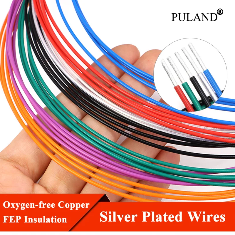 Square 0.06 - 10mm PTFE Silver Plated Copper Wires 200Deg.C High Temperature FEP Insulated for Hifi Audio DIY Electronic Cables