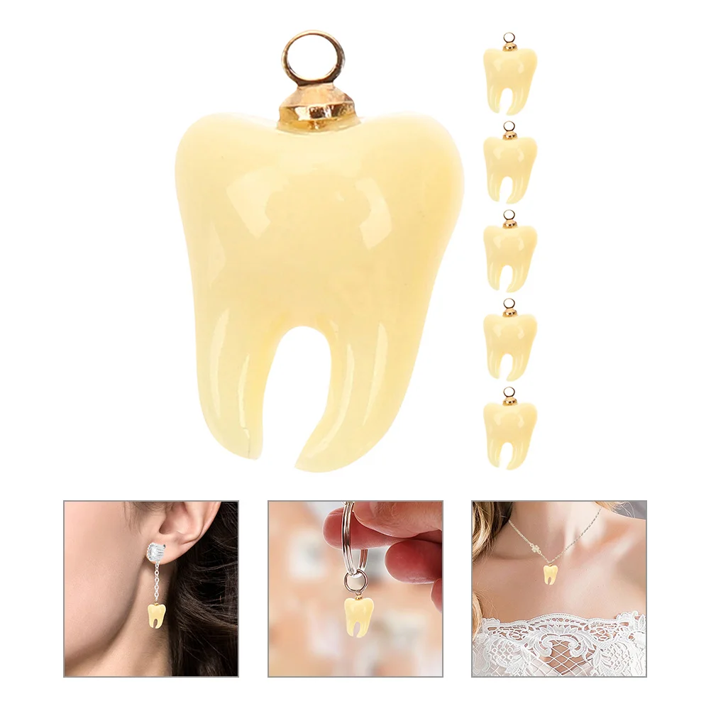 

6 Pcs Deciduous Teeth Baby Tooth Shaped Pendant False Earring Making Charms Resin Jewelry