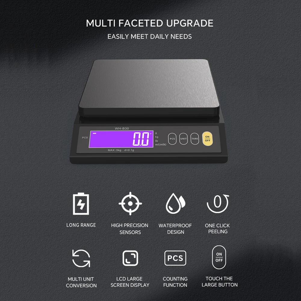 Rechargeable Baking Electric Scale IP67 Waterproof High Accurate Kitchen Scale with Counting Tare Zeroing Auto Power Off