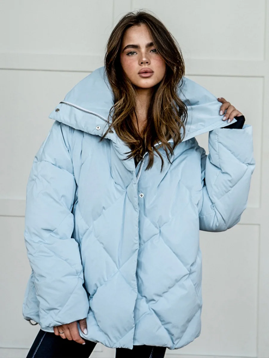 Bornladies Women\'s Autumn Winter Thicken Warm Cotton Jacket Matte Glossy Lapel Bread Jacket Fashion Loose Casual Cotton Jacket