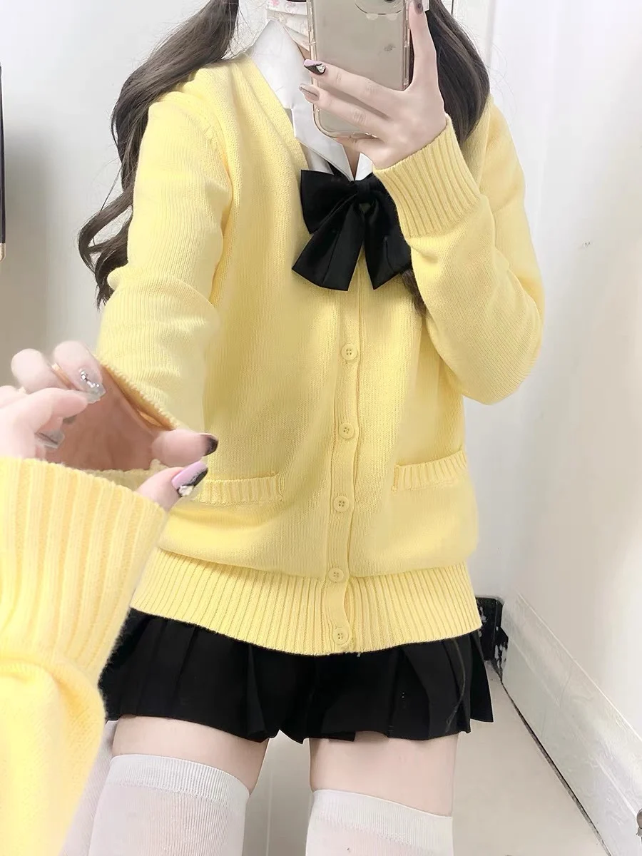 

2024, новый женский модный желтый трикотаж в стиле аниме, оригинальный JK orm, универсальный цветной вязаный свитер для колледжа
