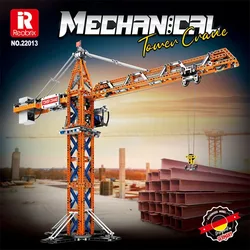 Reobrix 22013 Tower Crane Model Rc APP Remote Control Engineering Series DIY Toys Building Blocks Gift For Boys 1288Pcs