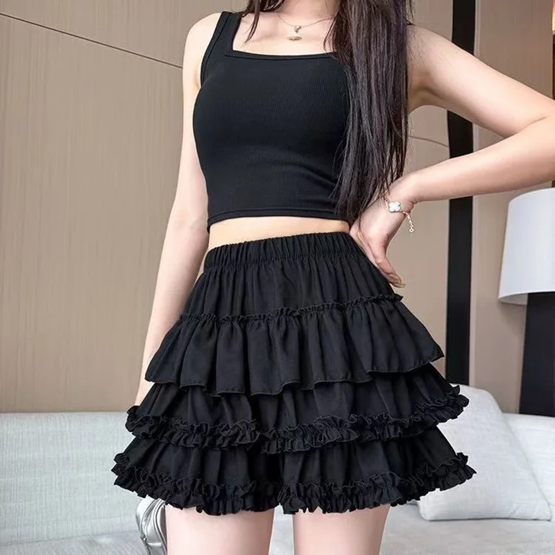 Sweet Ruffle Butterfly Bow Color Block Plaid Mini Skirt Women Spring Summer 2026 Puffy Cake Skirt Polyester Fabric Fresh Cute