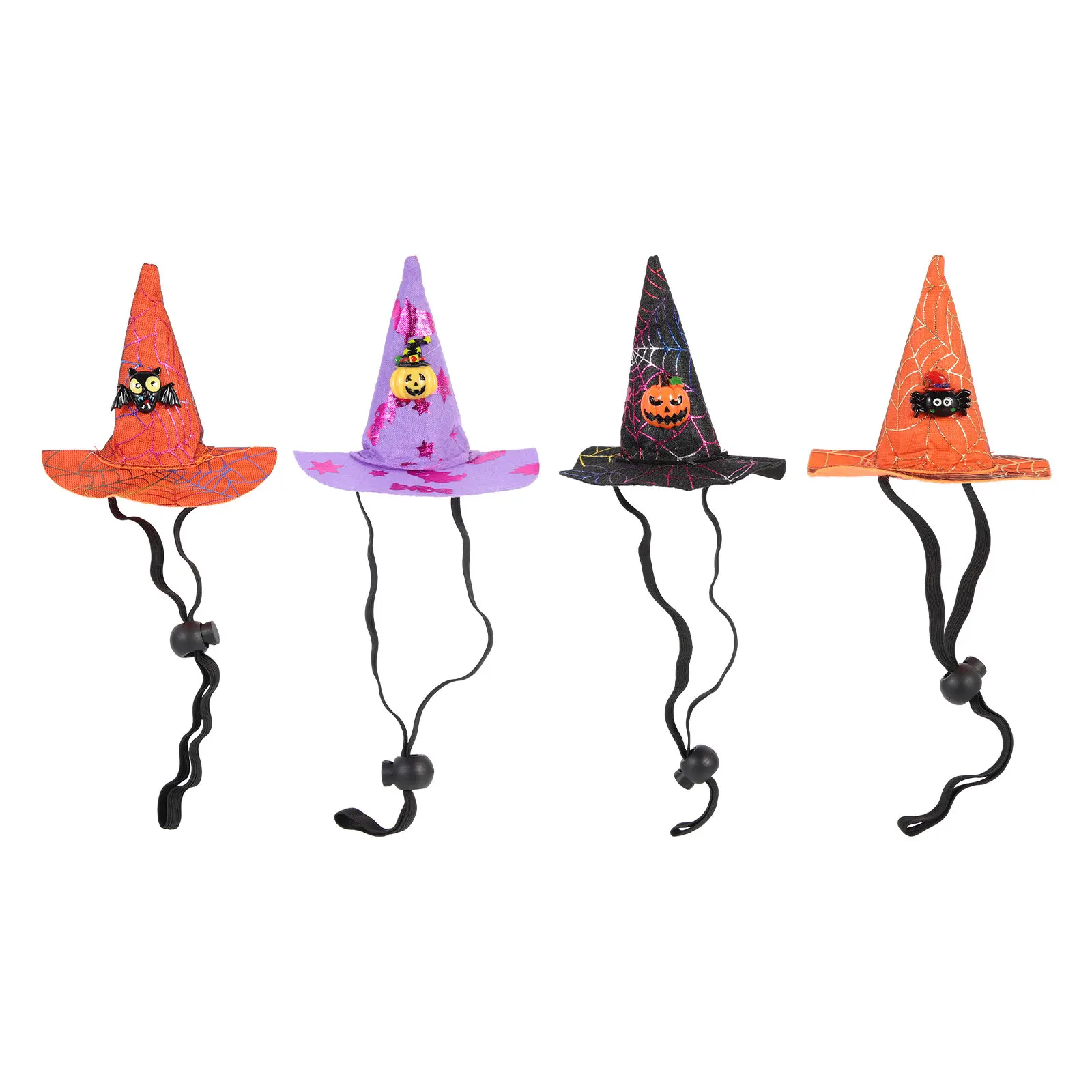 4Pcs Lightweight Supple Pet Hat Set for Dog and Cat Halloween Witch Hat Decorative Party Festival Daily Wear Photo Prop