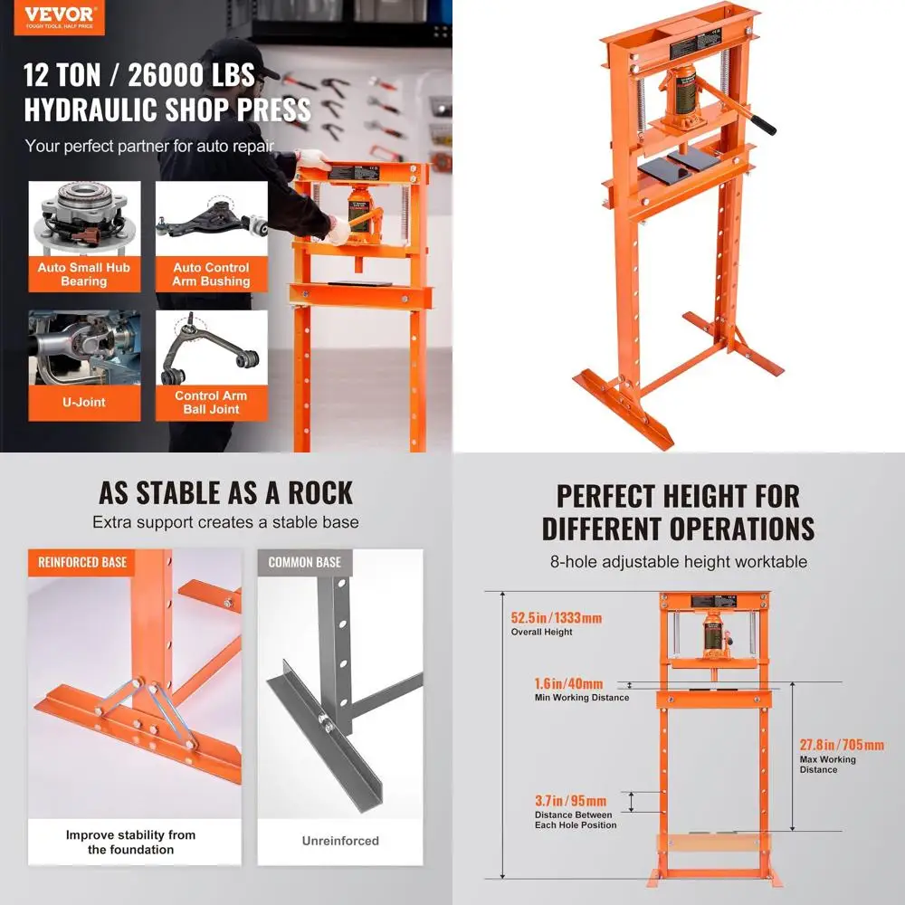

Гидравлический пресс на 12 тонн/26000 фунтов, с регулировкой высоты в 4 положениях, подвижными плитами, идеально подходит для гаражей и профессионалов, оранжевый
