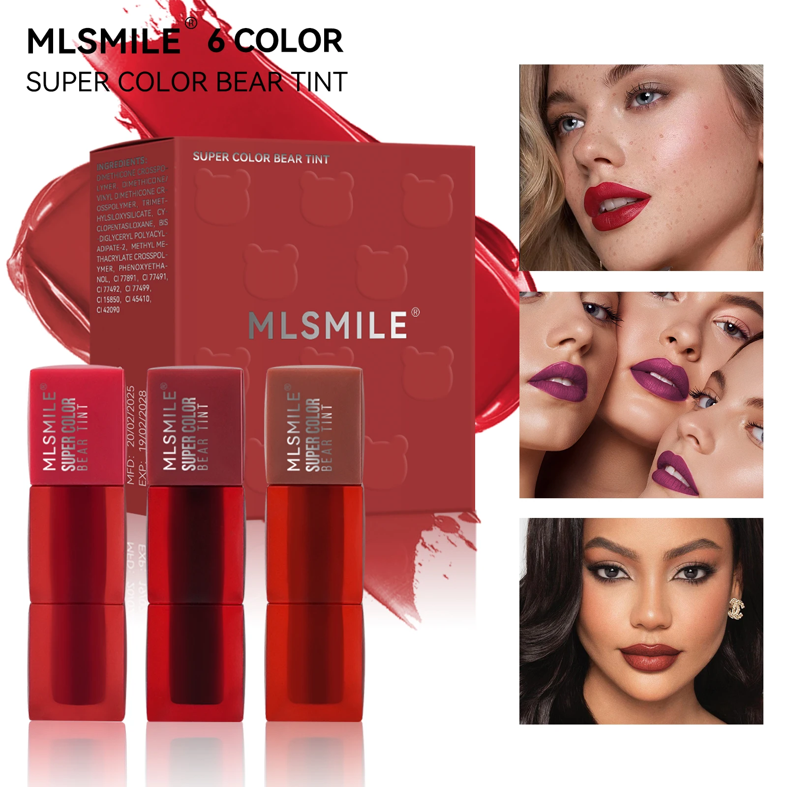 MLSMILE 3 Matte Velvet Teddy Lip Gloss de longa duração, não pegajoso, cor de longa duração Brilho labial leve e não pegajoso