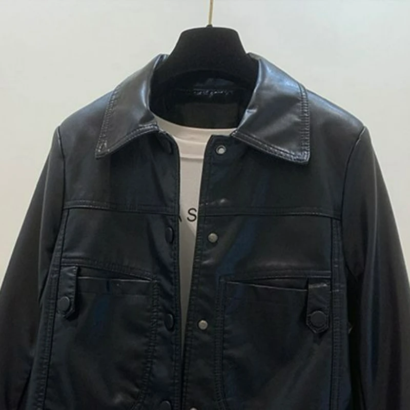 Kurtka Wiosenno-Jesienna Moda Zagraniczny Styl 2025 Mała Dopamina Casual Odzież Damska Kurtka Skórzana Krótka Prosta Do Pracy