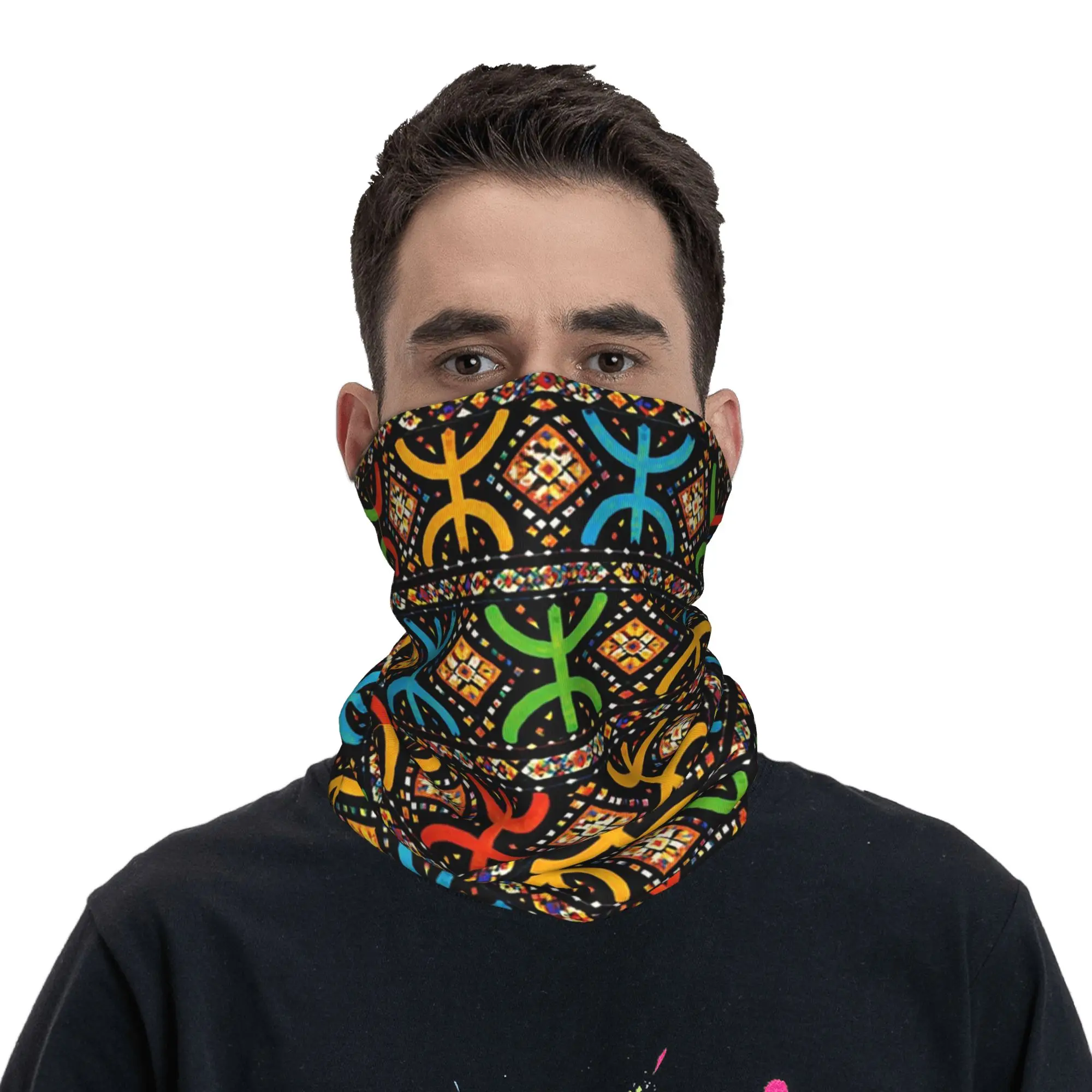 

Amazigh Yaz Symbol Berber Pattern Bandana Neck Gaiter Printed Wrap Scarf Headwear Cycling Unisex Adult Winter