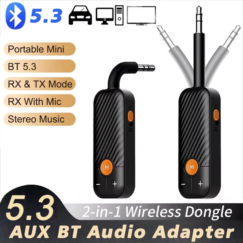 2 In 1 Bluetooth 5.2 Audio Receiver Transmitter 3.5MM 3.5 AUX With Mic Stereo Music Wireless Adapter For Car Airplane TV PC