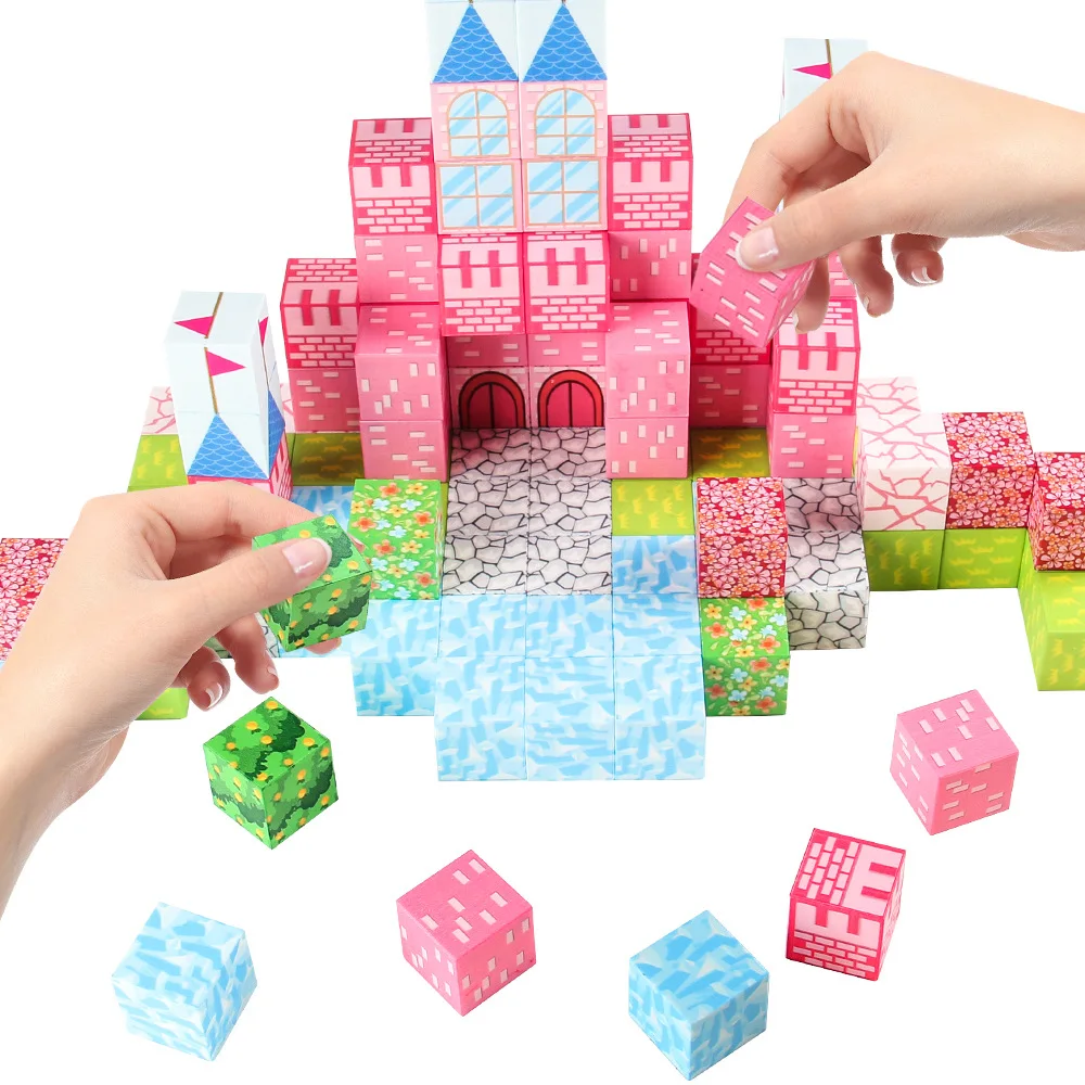 128 pçs conjuntos de blocos magnéticos criança brinquedos de construção 2.5cm cubos magnéticos castelo rosa modelo mundial haste montessori sensorial crianças presentes