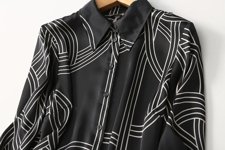 

Ele Long Sve Satin Chiffon irt Women's Spring Autumn Commute Straight Cut Button down Ne Polyester Fiber