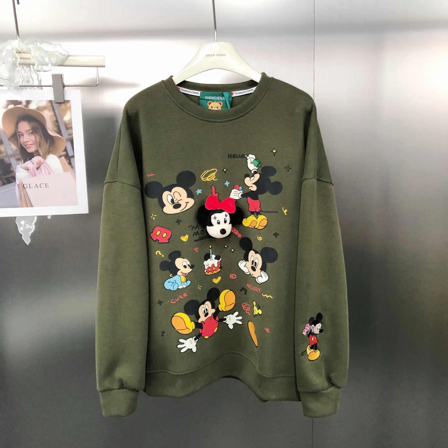 Korean Style Retro Cartoon Print Loose Versatile Pure Cotton Heavy Embroidery Cartoon Long Sleeve Sweatshirt Trendy Sweatshirts