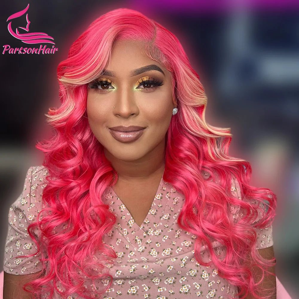 250% الوردي تسليط الضوء على 13X6 13X4 الدانتيل الشفاف أمامي باروكة من شعر طبيعي الجسم موجة 613 الملونة الدانتيل الجبهة باروكة من شعر طبيعي للنساء