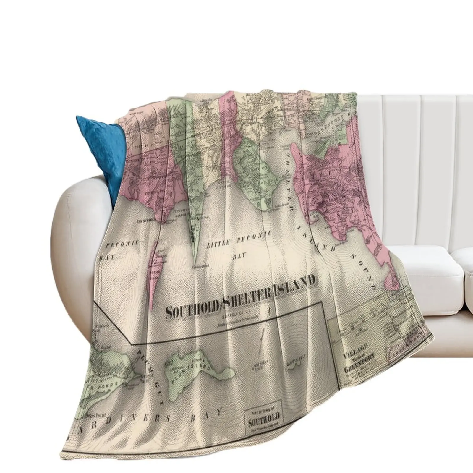 

1873 Vintage Map of Southold and Shelter Island. Long Island, New York Throw Blanket heavy to sleep Weighted Blankets