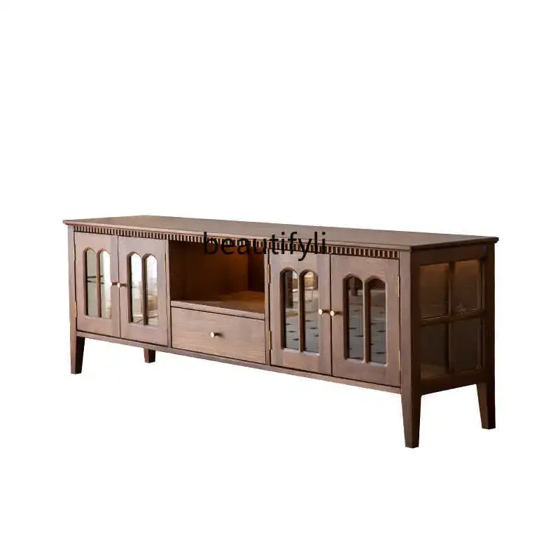

A26 North American black walnut French TV cabinet all solid wood living room side cabinet retro lamp display locker