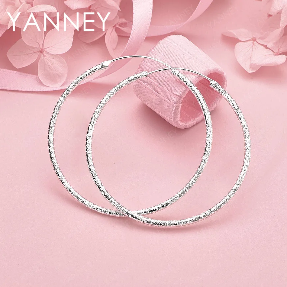 

Luxury 925 Sterling Silver 50/60MM Exquisite Frosted Hoop Earrings for Women, Elegant Jewelry Accessories, Wedding Gifts
