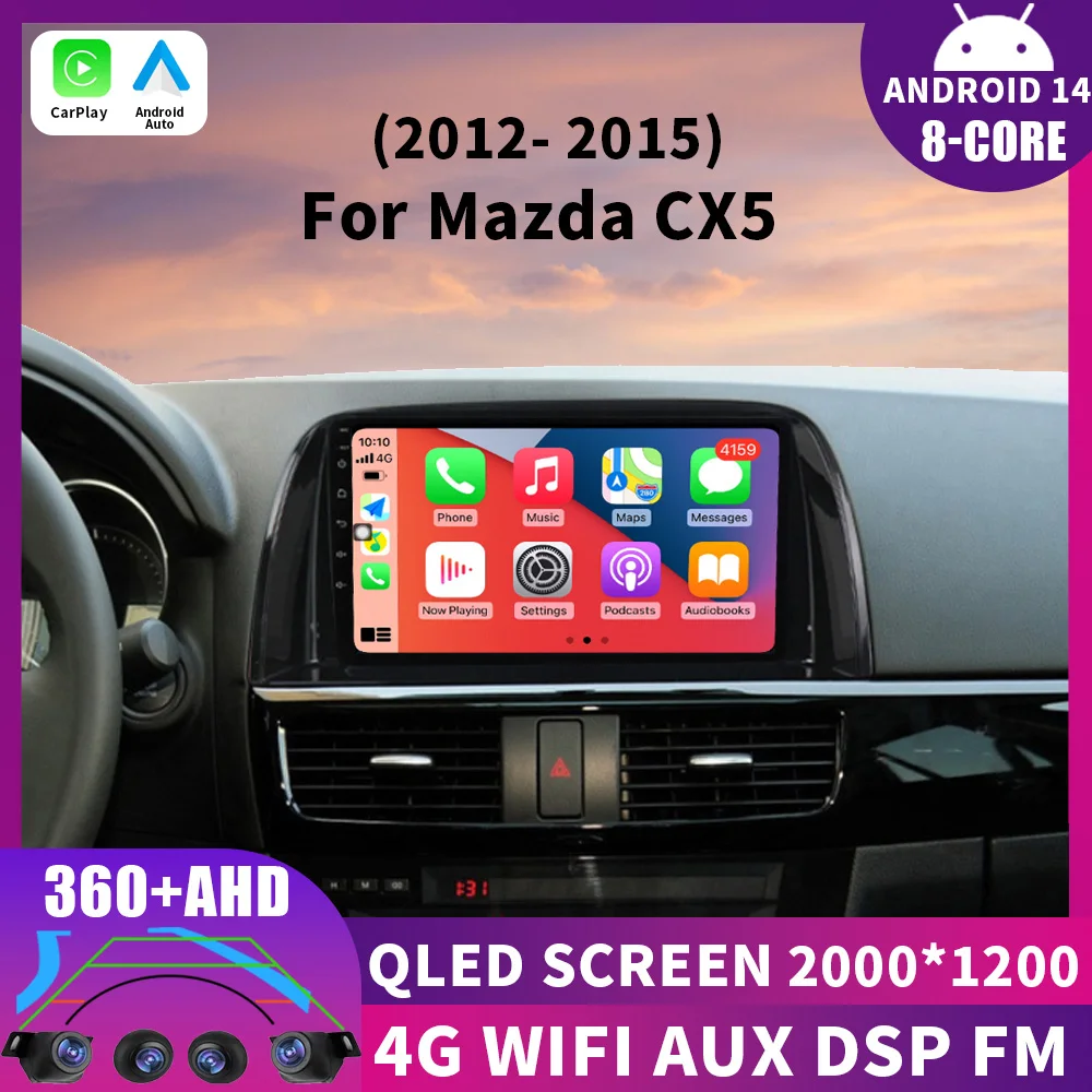 

Android 14 Carplay Auto For Mazda CX5 CX-5 CX 5 2012 2013 2014 2015 Car Radio Multimedia Video Player Navigation Stereo WIFI+4G