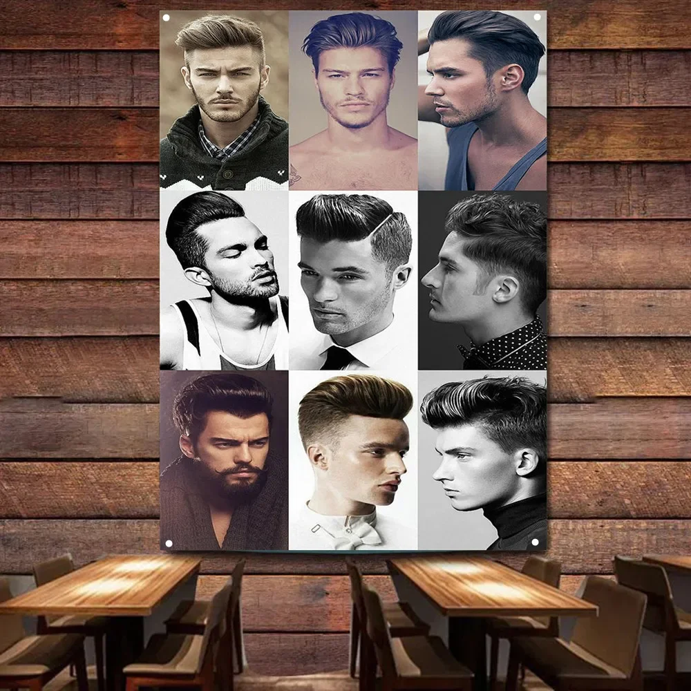 

Top Business Hairstyles for Men Retro Barber Shop Advertisement Plaque Wall Decor Banner Flag Haircut and Shave Poster Tapestry