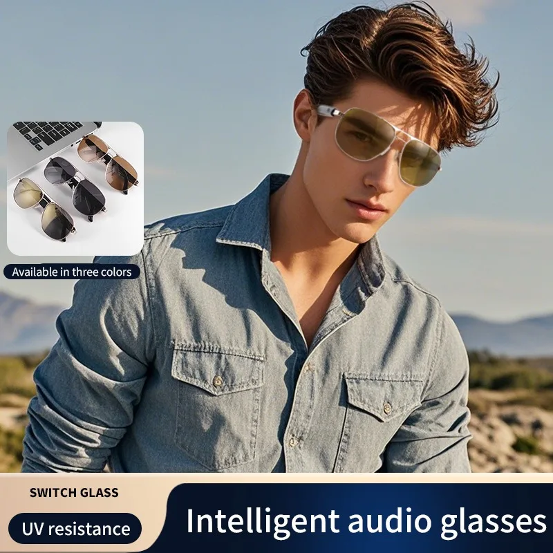 

Smart Bluetooth sunglasses with magnetic charging, classic frame, black color, suitable for listening to music and making calls