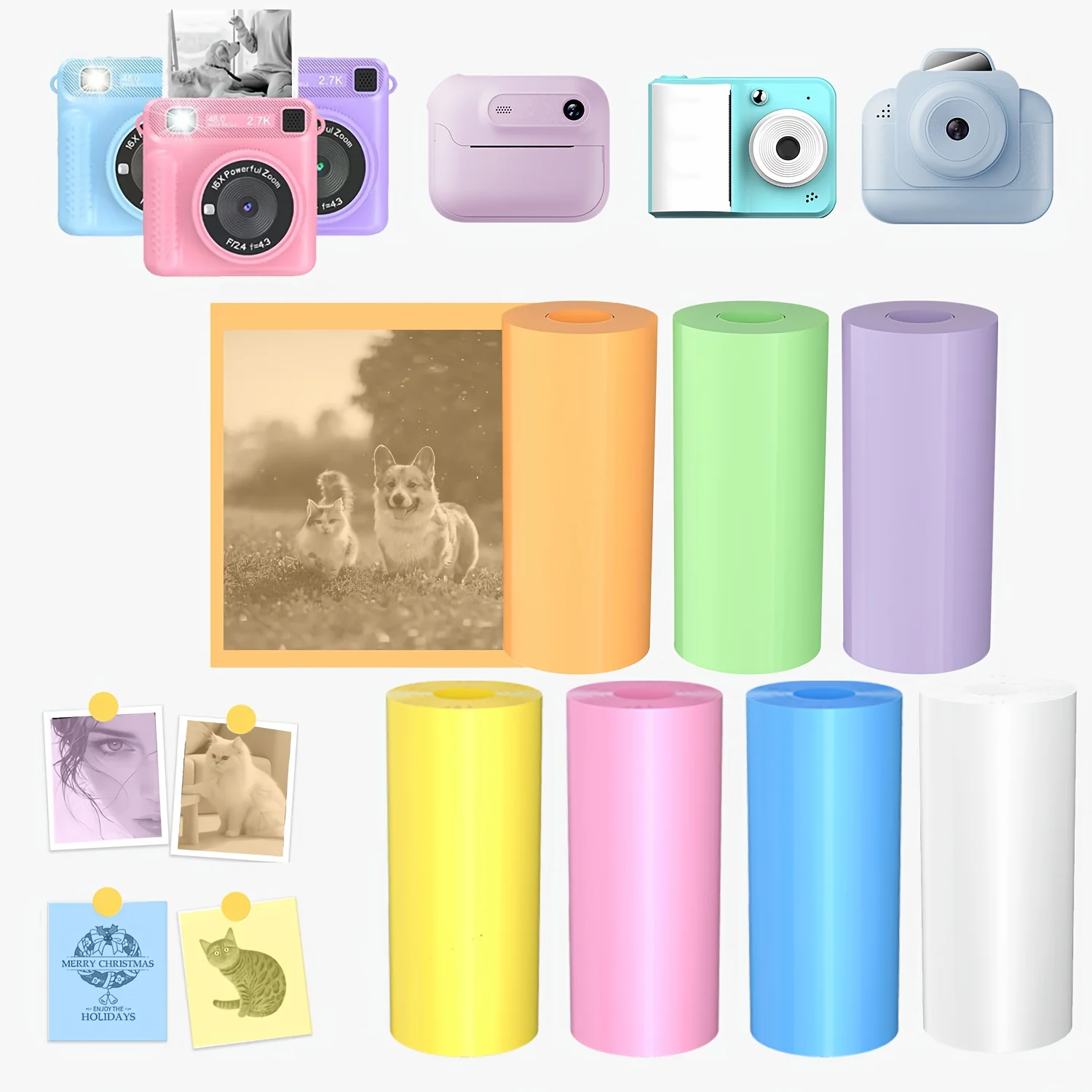 ورق صور صغير للطابعة الحرارية، 57 مم × 25 مم، متوافق مع معظم الكاميرات الفورية، لفات من الورق الحراري الملون