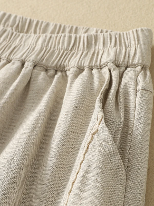 Cintura alta calças de perna larga feminina solta casual cor pura retro artístico queimado calças japonês sle linho guarnição calças compridas