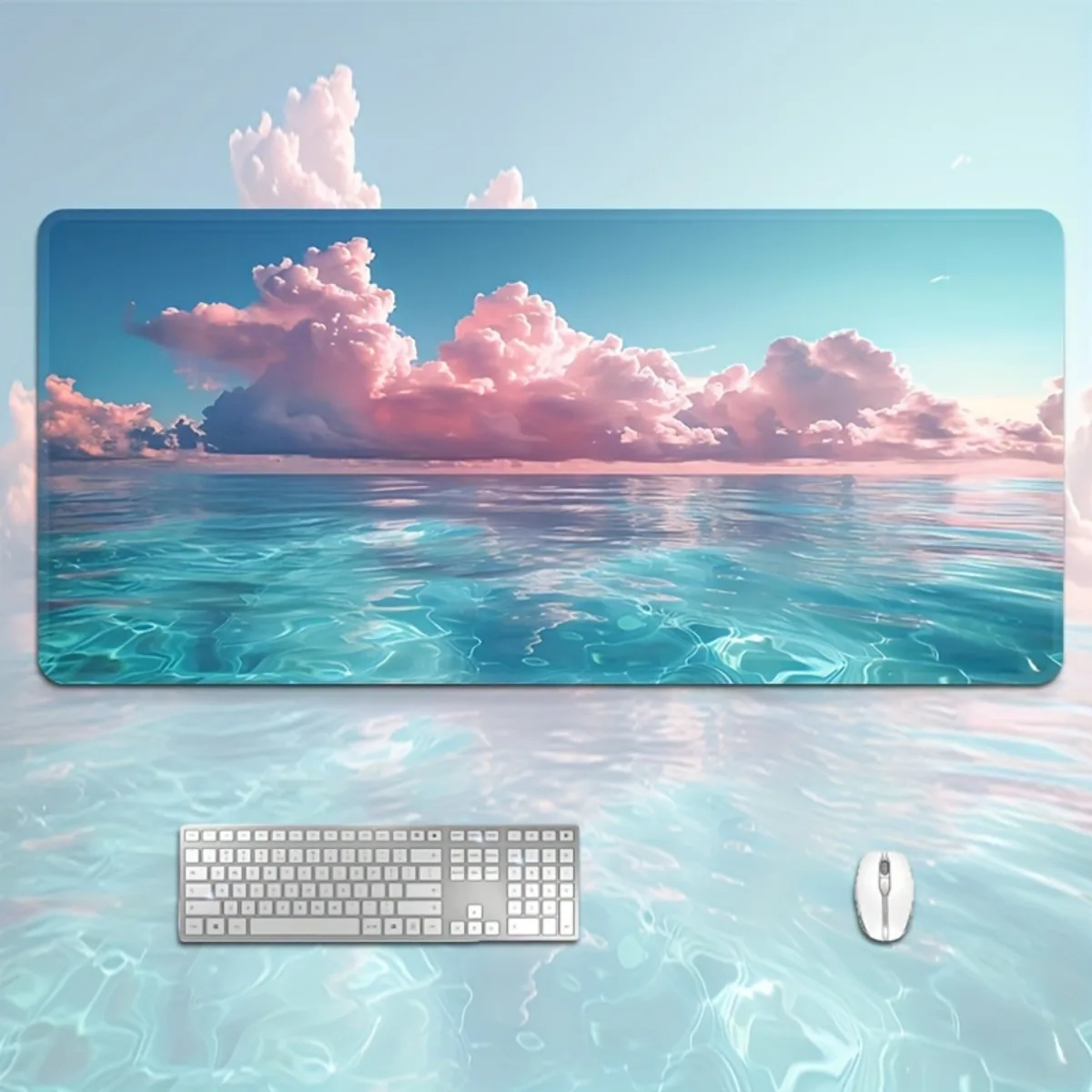 

Настольный коврик Sea Pink Cloud, резиновый нескользящий игровой коврик для мыши, подарок для парня/девушки, декор