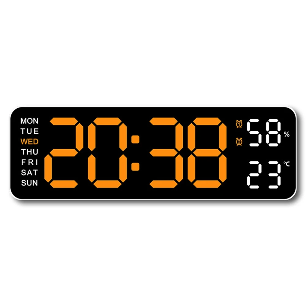 NONE Große digitale Wanduhr, Temperatur und Luftfeuchtigkeit, Wochenanzeige, Helligkeit einstellbar, elektronischer LED-Tischwecker, 12/24 Stunden 3